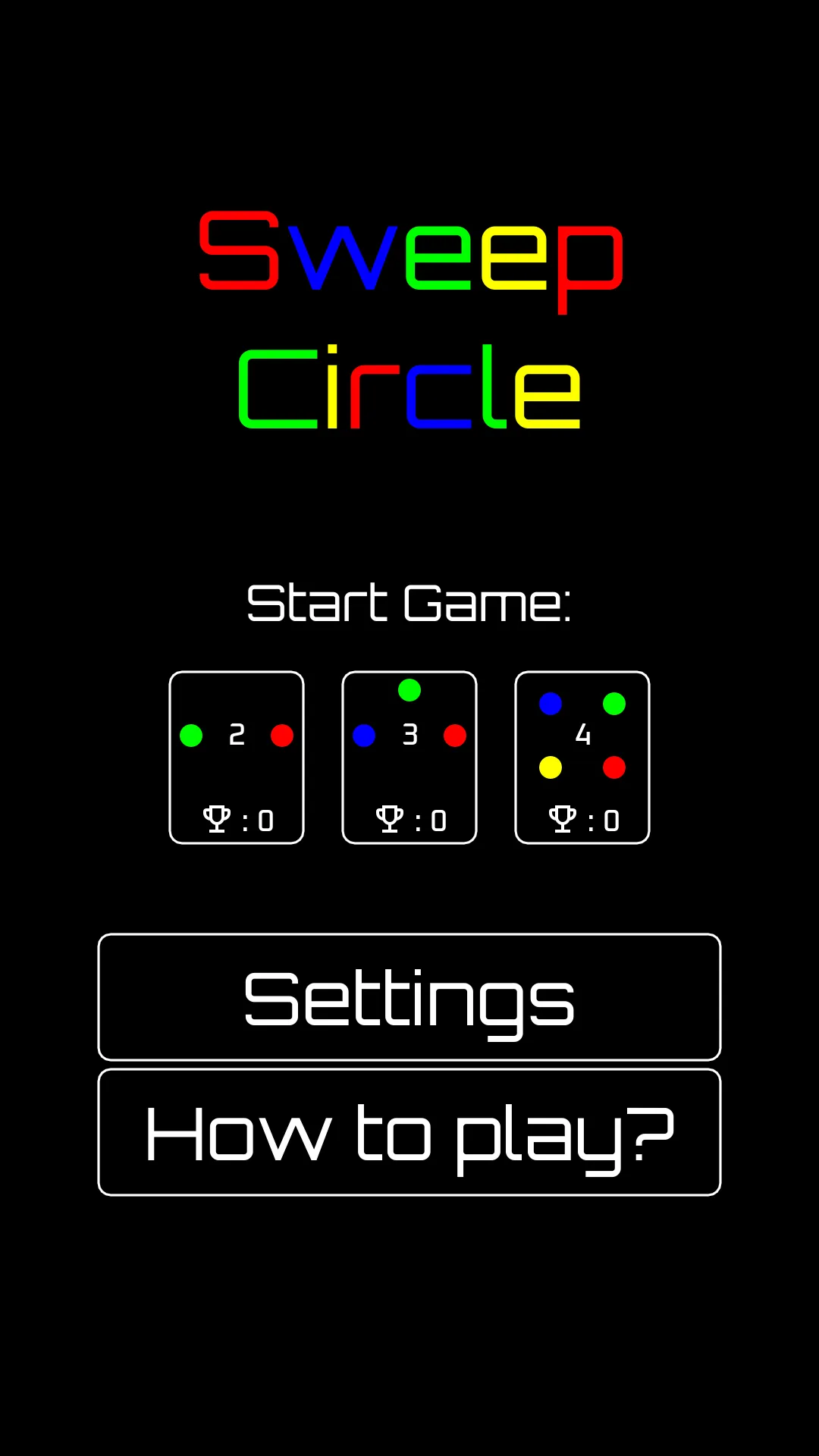 Sweep Circle — main menu and difficulty select
